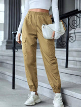 Cargo Pants Fashion Casual Multi-pocket Elastic Waist Pencil-Khaki-6