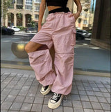 Cargo Pants For Women With Pockets Going Out Zipper Y2K-Pink-1