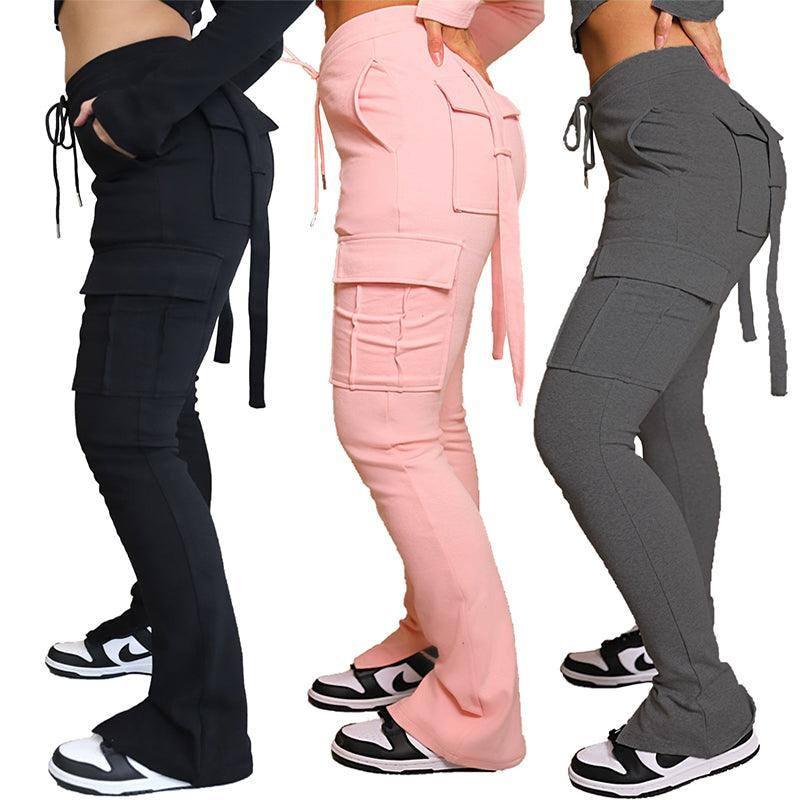 Cargo Pants With Pockets High Waist Drawstring Wide Leg-7