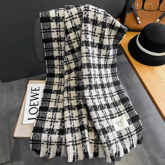Cashmere Scarf Women's Check Thickened-Beige-1