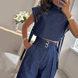 Casual Belt Decorative Turtleneck Short Sleeve And Long-5