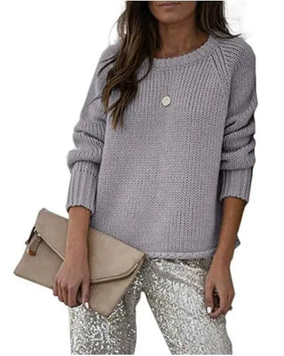 Lovemi - Casual Bottoming Sweater Knit Sweater - Grey / S -