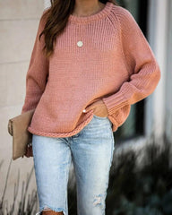 Casual Bottoming Sweater Knit Sweater-Pink-1