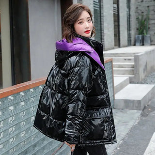 LOVEMI - Casual fashion contrast color shiny down coat
