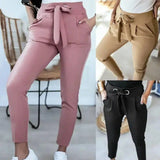 Casual, High-Waisted, Strappy Nine-Point Trousers-1