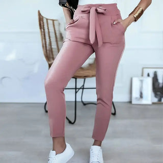 LOVEMI - Casual, High-Waisted, Strappy Nine-Point Trousers