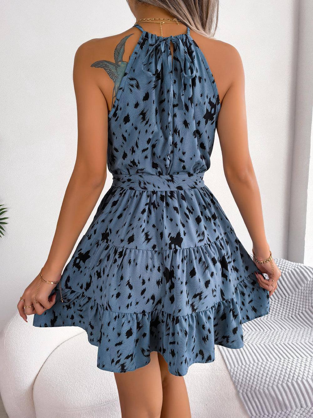 Casual Leopard Print Ruffled Swing Dress Summer Fashion-6