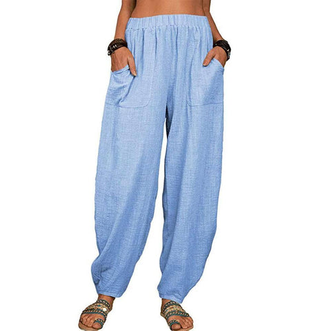 Casual Loose Harem Pants Summer Fashion Solid Color Pockets-Sky Blue-2