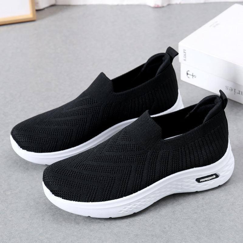 Casual Mesh Shoes Sock Slip On Flat Shoes For Women Sneakers-Black-11