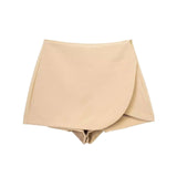 Casual Mini Asymmetrical Skirts Shorts-Khaki-4