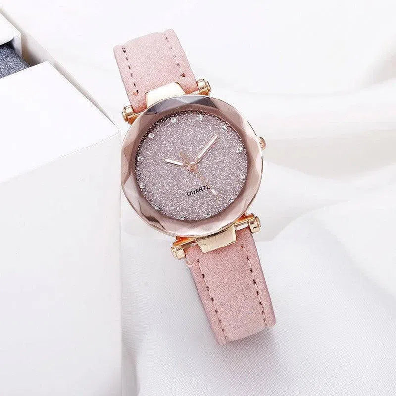 Casual Women Romantic Starry Sky Wrist Watch Leather Rhinestone Designer Ladies Clock-13