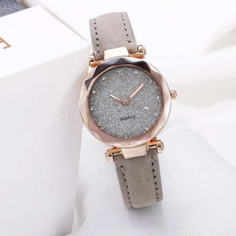 Casual Women Romantic Starry Sky Wrist Watch Leather Rhinestone Designer Ladies Clock-14