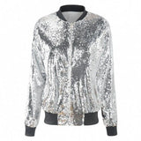 Casual Women's Autumn Sequined Jacket-Bright Silver-6