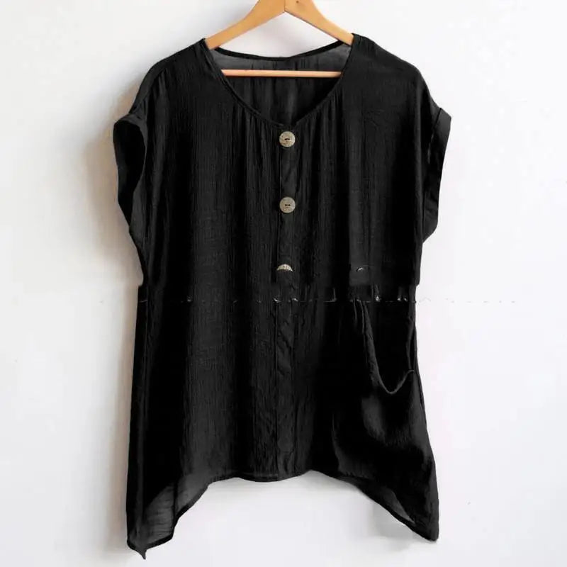 LOVEMI - Casual Women's Shirt Short Sleeve Pocket Pullover Summer