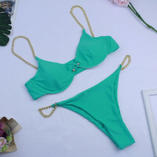 LOVEMI - Chain Bikini Split Swimsuit Female Pin-Button Swimsuit