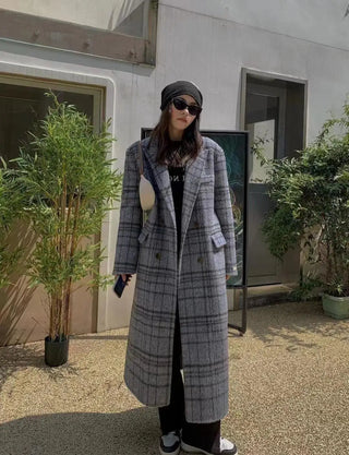 LOVEMI - Checked Double-sided Wool Coat For Women Long Knee-length