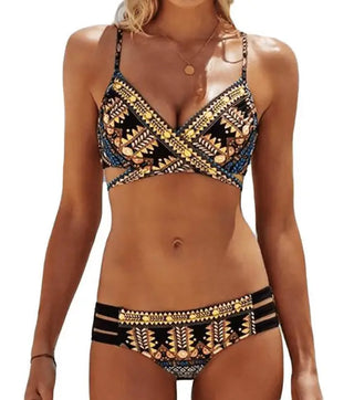 LOVEMI - Chest cross straps ethnic style print sexy bikini bikini