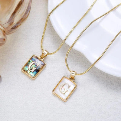 26 Letter Square Necklace Colorful Shell Luminous Pendant Chain Necklace For Women Temperament Ladies Jewelry-3