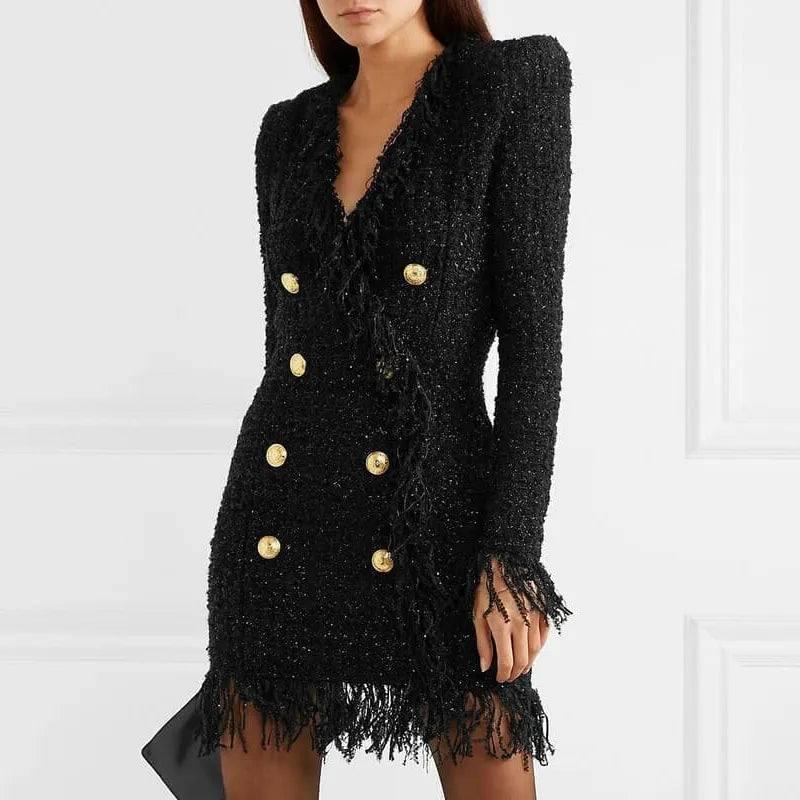 Chic Black Tweed Dress: Elegant Women's Fashion-1