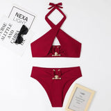 Chic Cross-Front Bikinis: Trendy Swimwear Essentials-Red-10