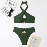 Chic Cross-Front Bikinis: Trendy Swimwear Essentials-Army Green-7