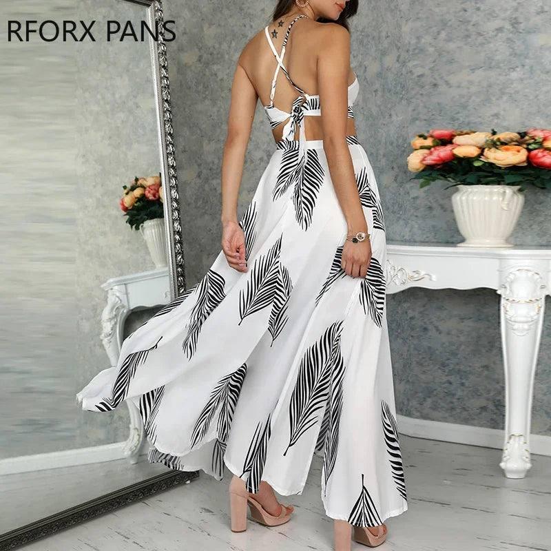 Chic Feather Print Maxi Dress for Trendy Summer Style-4