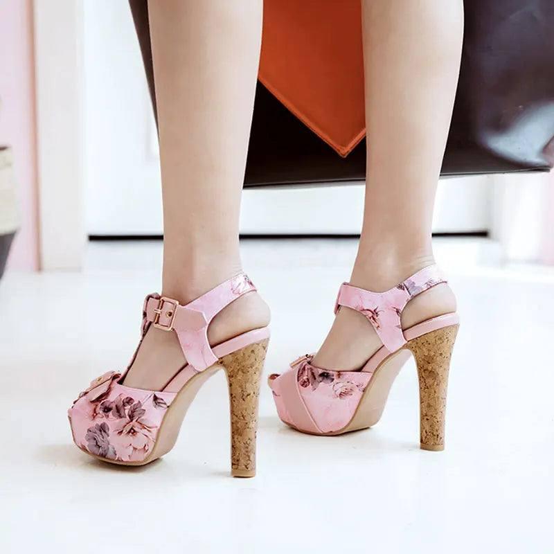 Chic Floral High Heel Sandals for Evening Wear-3