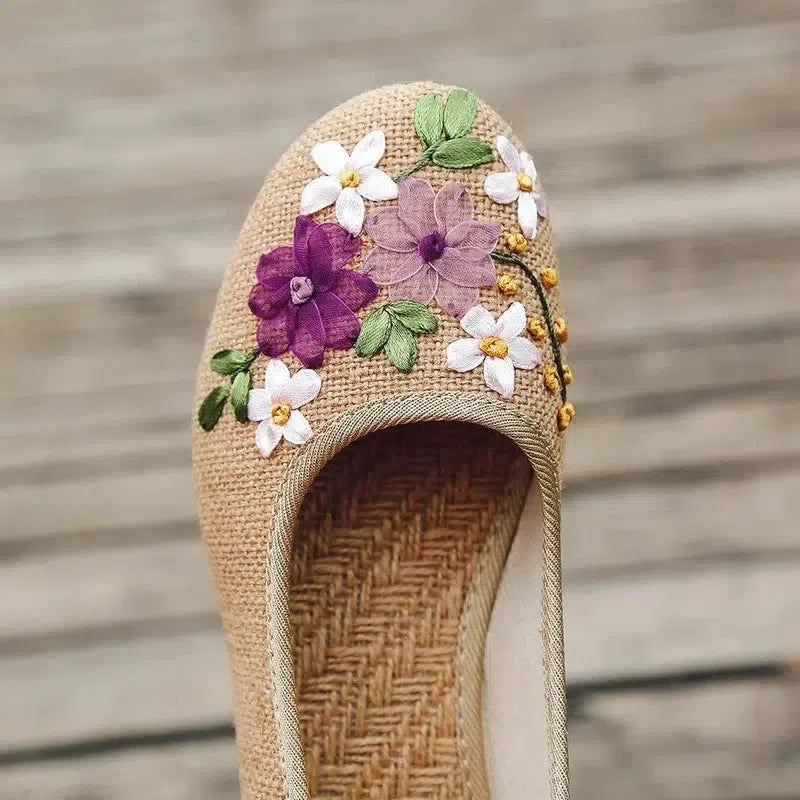 Vintage Flats Flower Slip On Cotton-5