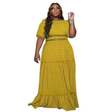 3xl 4xl Womans Plus Size Sets Dew Shoulder Short Sleeves Crop Top Two Piece Set Elegant Maxi Skirts Wholesale Dropshipping-Yellow-11