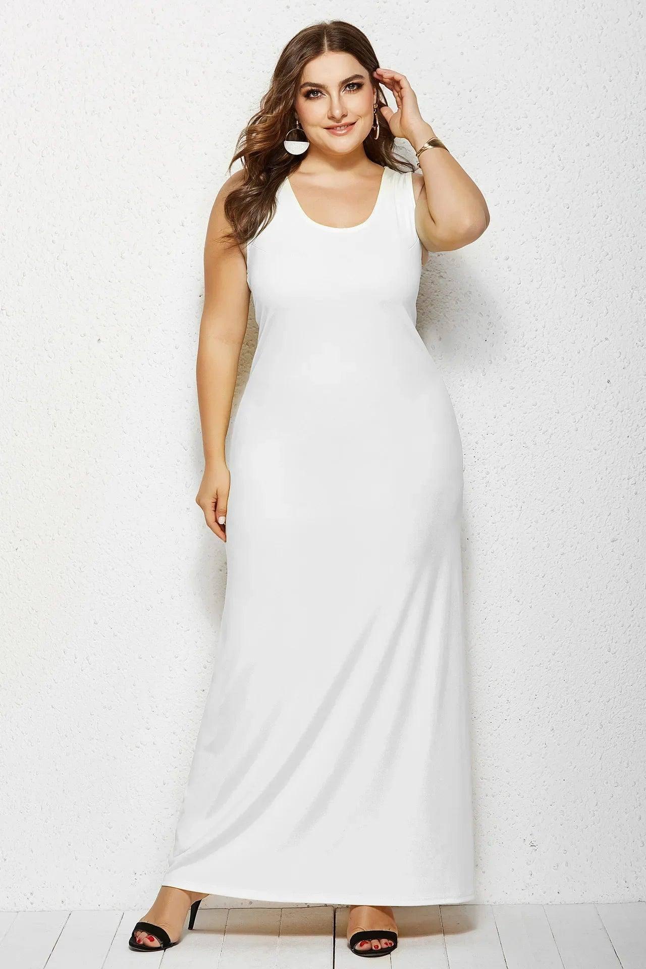 Chic Plus Size Maxi Dresses for Evening Elegance-WHITE-4