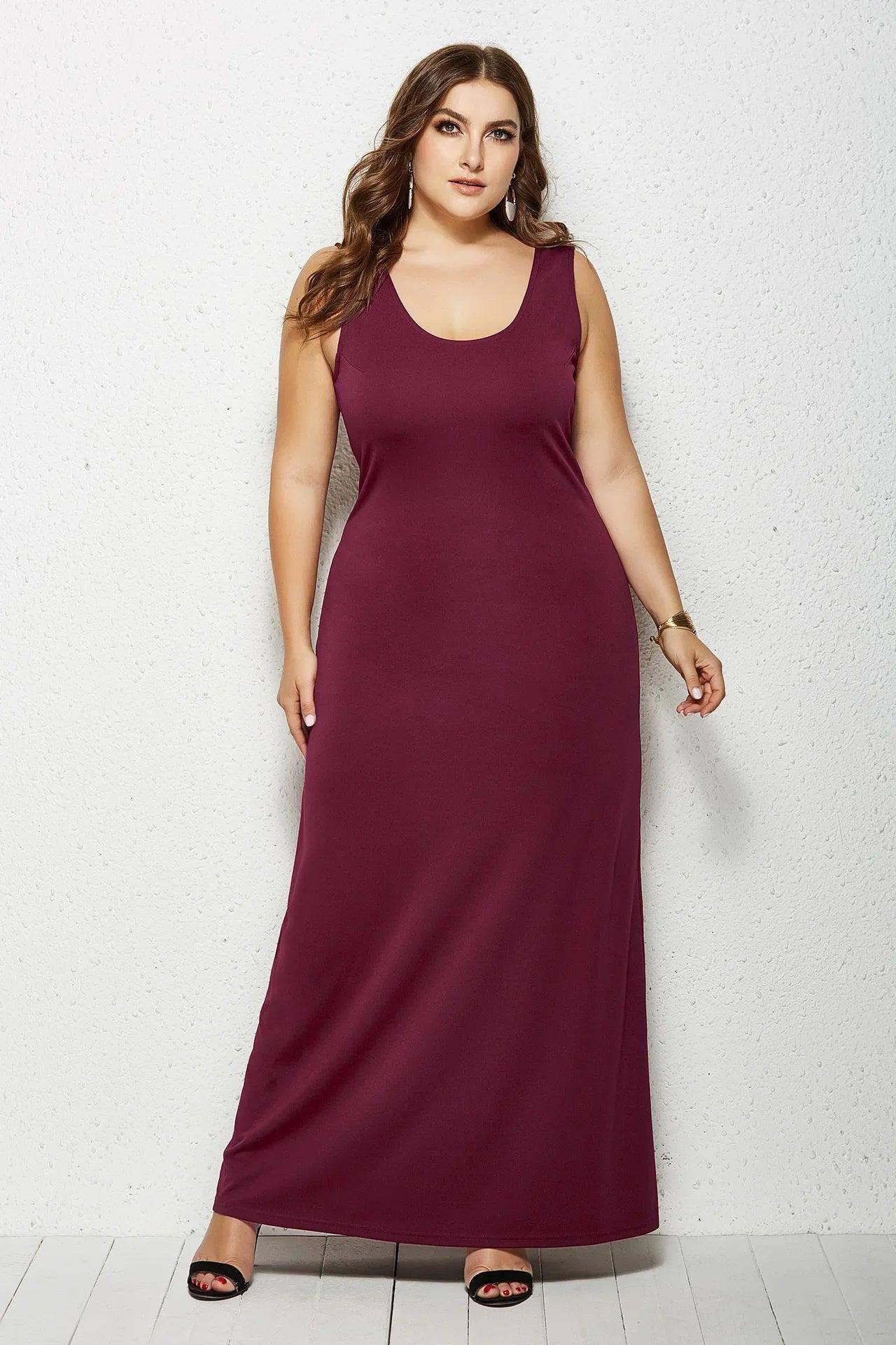 Chic Plus Size Maxi Dresses for Evening Elegance-Burgundy-5