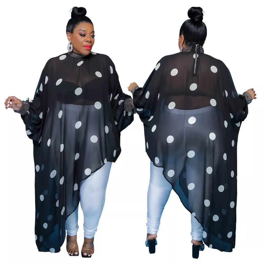 Chic Plus Size Polka Dot Tunic Top-black-7