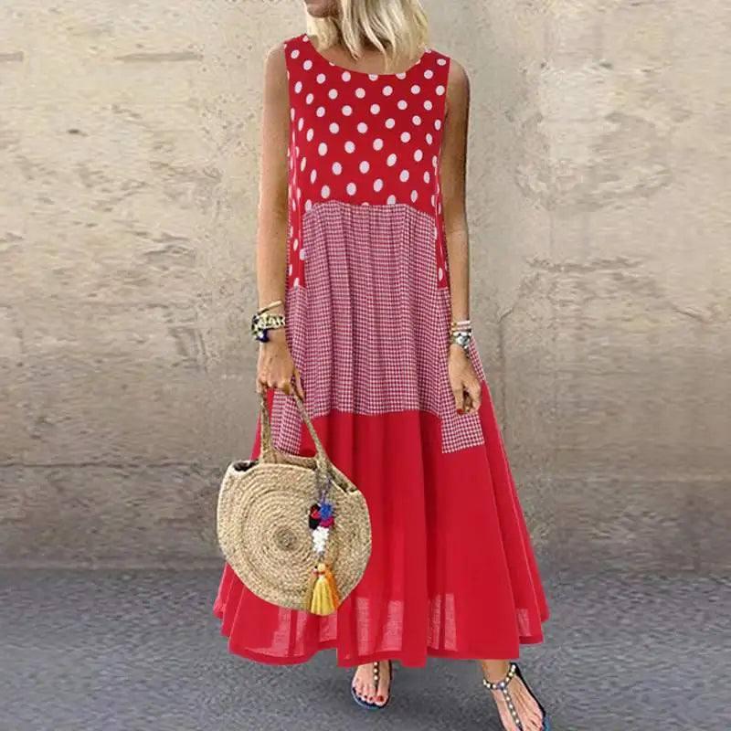 Chic Polka Dot Maxi Dress | Trendy Summer Fashion-Style 1 Red-4