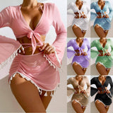 Chic Tassel Beachwear Sets: Trendy Tie-Front Cover-Ups Bikinis LOVEMI    