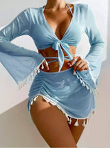 Chic Tassel Beachwear Sets: Trendy Tie-Front Cover-Ups-Sky Blue-5