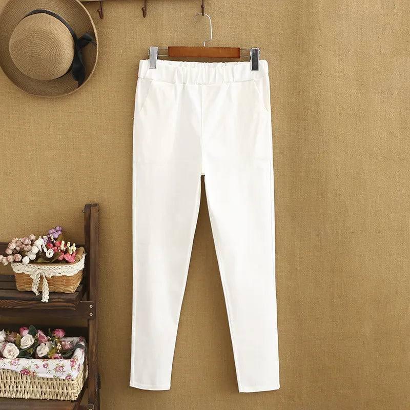 Plus Size Commuter Nine-point Pants Female White Pants Female Professional Straight Slim Was Thin And Breathable Stretch C-1