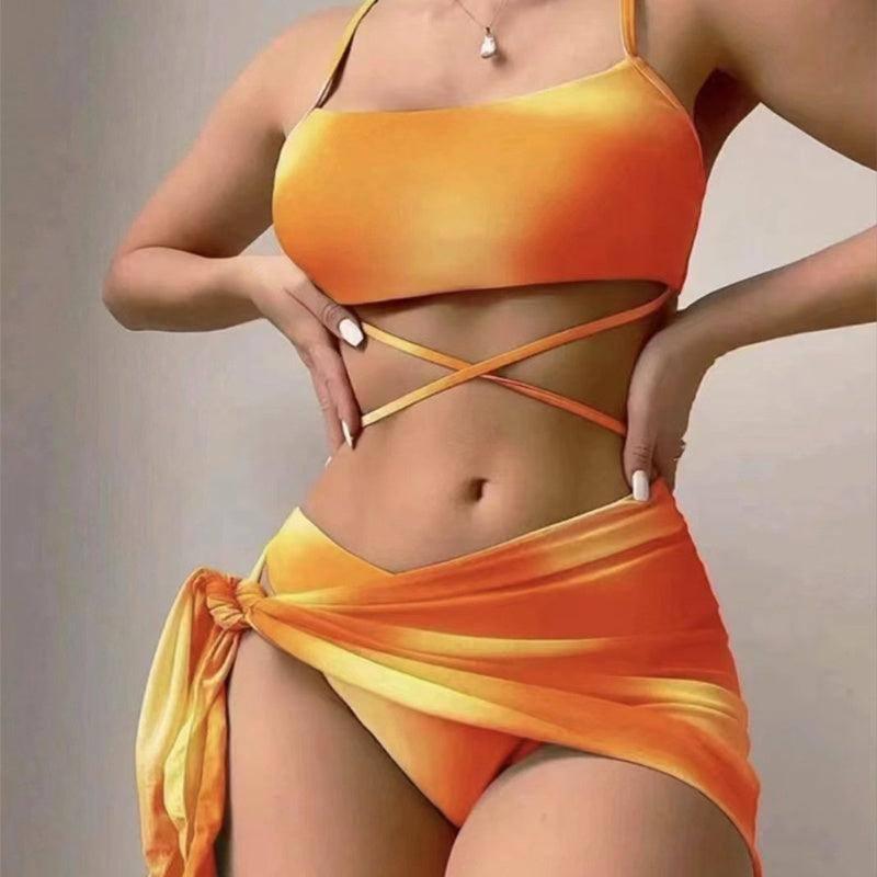 Chic Wrap Swimwear: Trendy Colorful Bikini & Sarong Sets-Orange-10