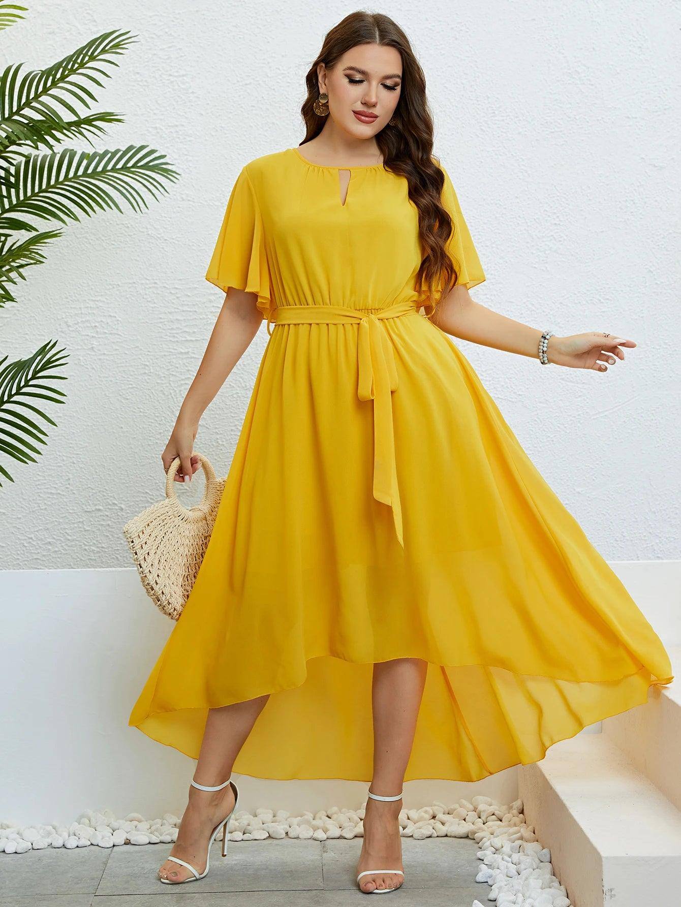 Chiffon Party Dresses For Women Plus Size Summer Solid Color-5