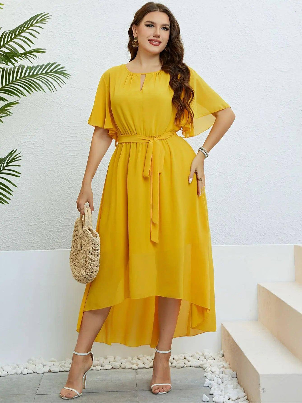 Chiffon Party Dresses For Women Plus Size Summer Solid Color-Yellow-7