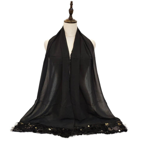 Chiffon Patchwork Solid Color Scarf-Black-5