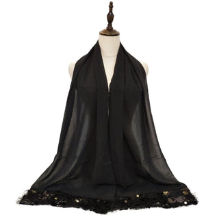 Chiffon Patchwork Solid Color Scarf - Black - 1
