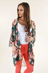 LOVEMI - Chiffon Printed Cardigan Sunscreen Long Kimono Bikini Blouse