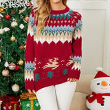 Christmas Color Matching Deer Sweater For Women-Red-3