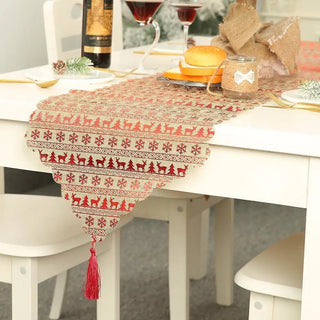 LOVEMI - Christmas decorative linen print snowflake with tassel table