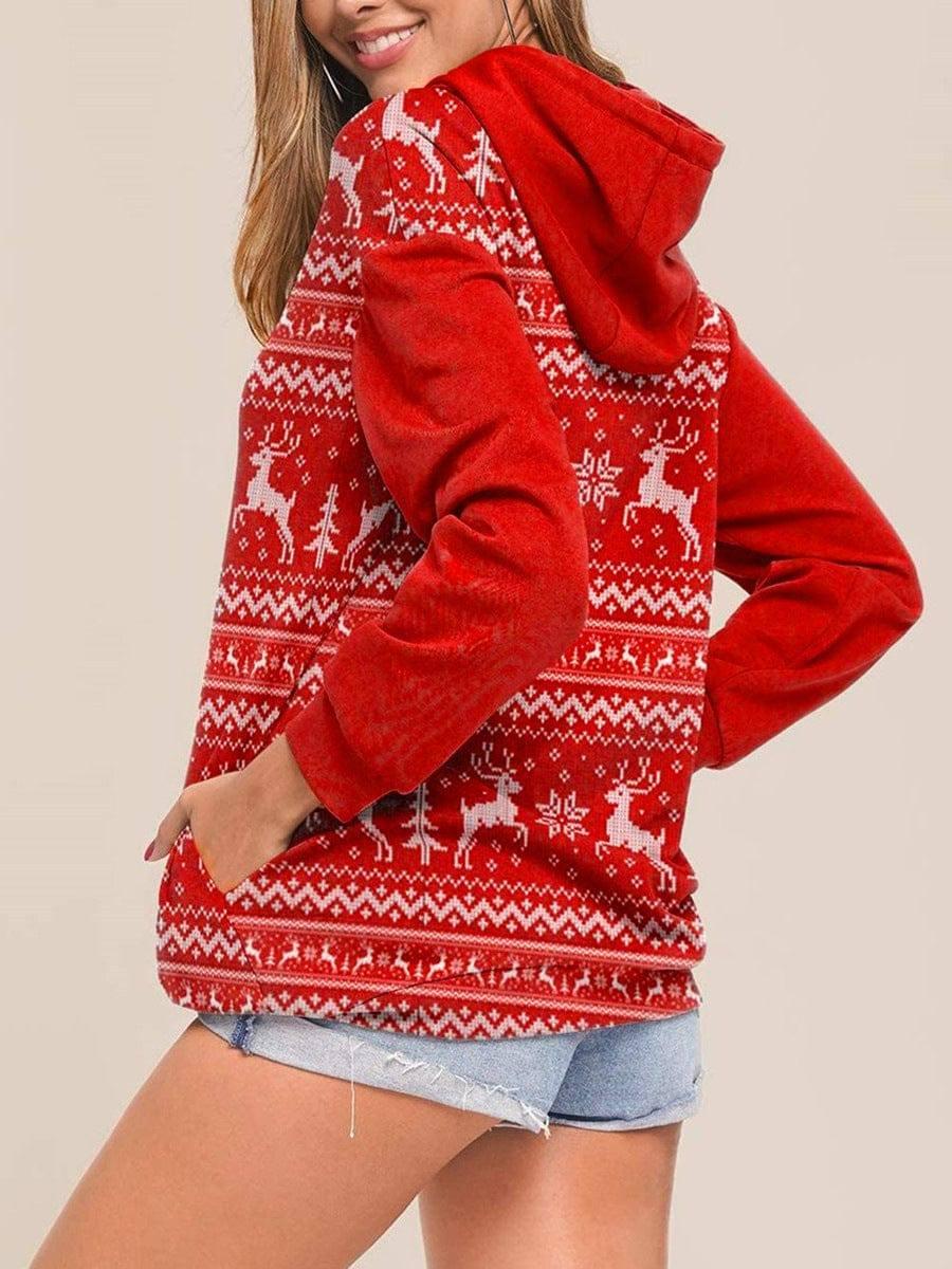 Christmas Elk Print Long-sleeved Hooded Sweater Women-5