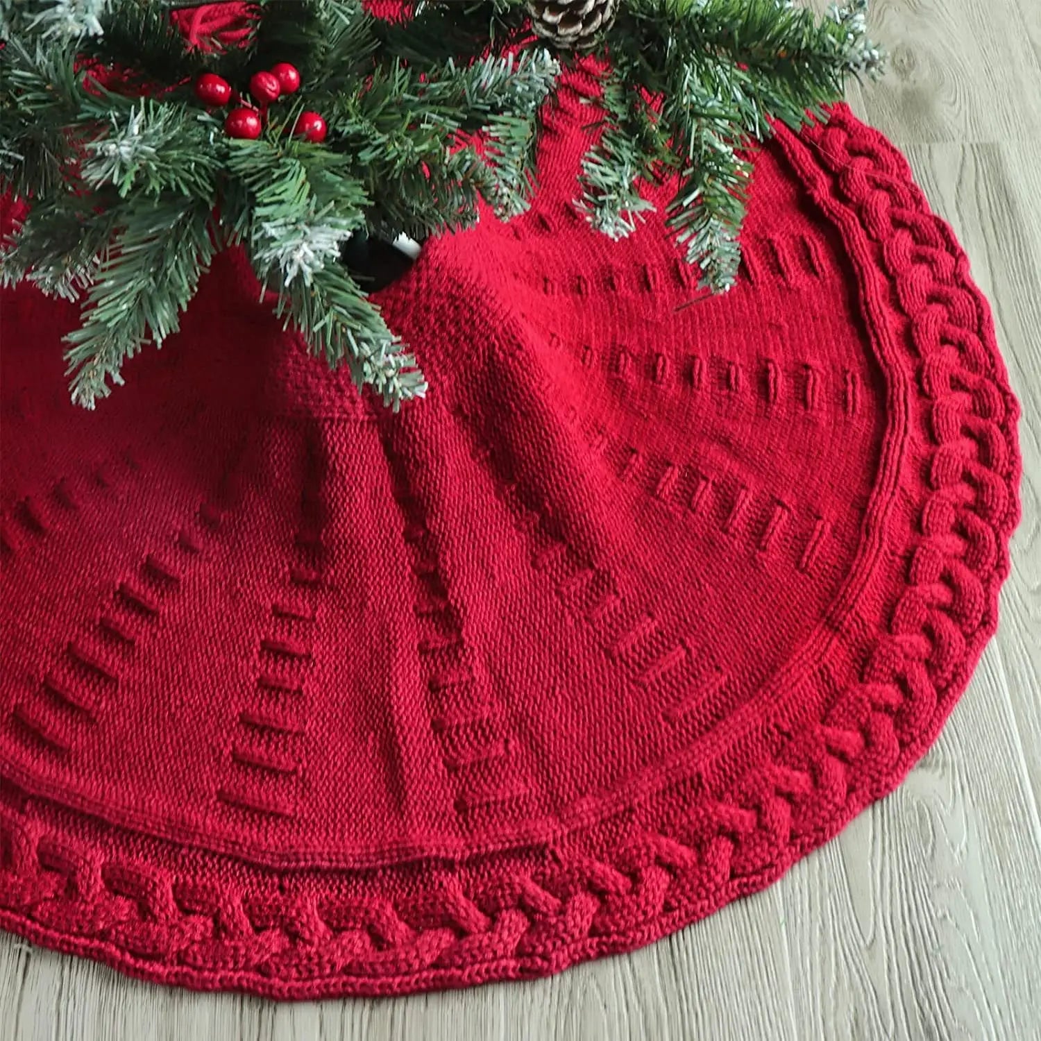 Lovemi - Christmas Knitted Tree Skirt Red Decorations -