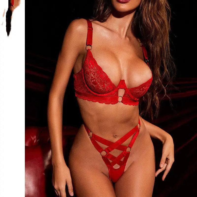 Christmas Lace Stitching Hollow Erotic Lingerie Set-3