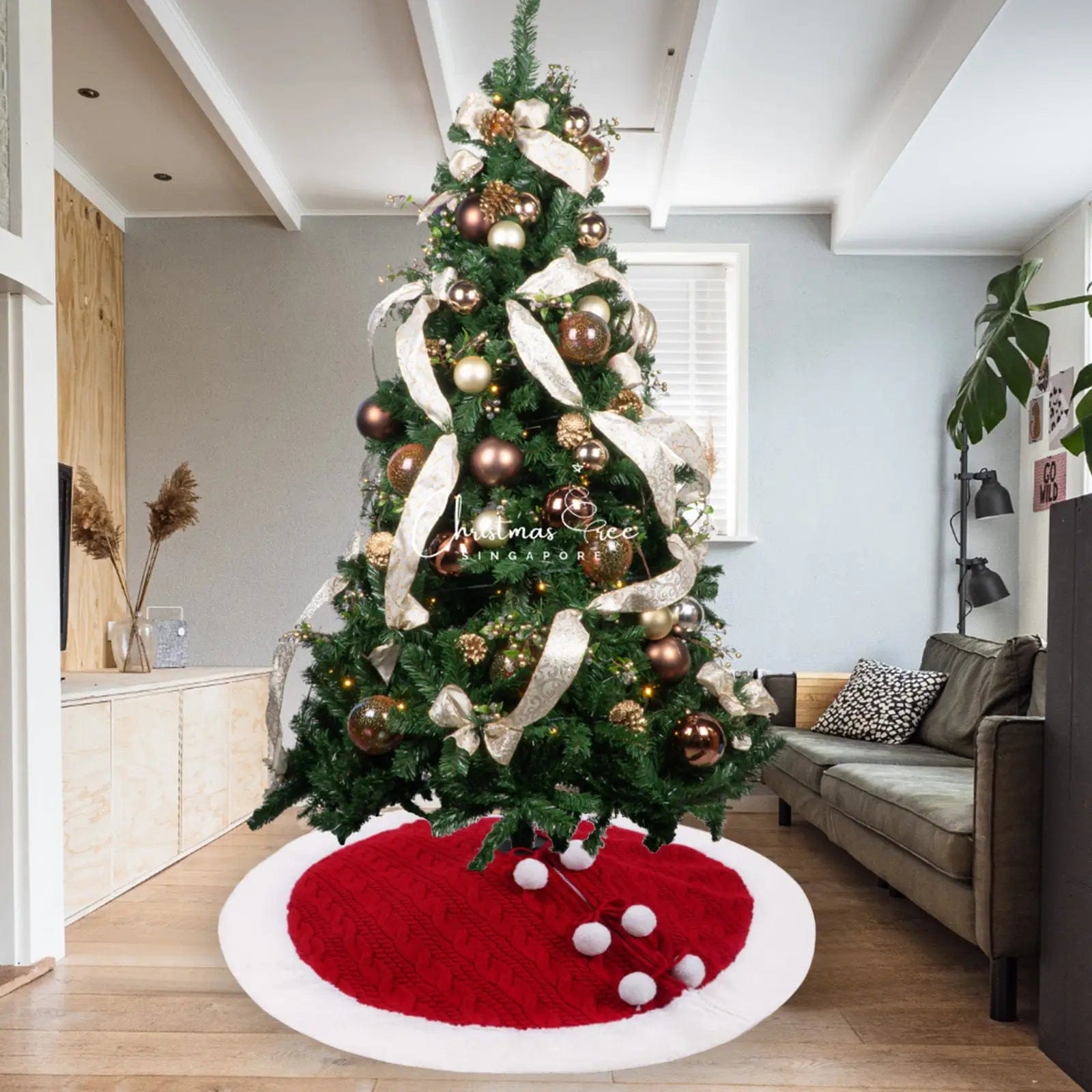 LOVEMI  Christmas Lovemi -  White Pompon Knitted Christmas Tree Skirt  Bottom Apron Shawl