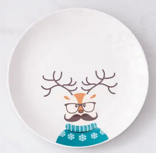 LOVEMI - Christmas Plate Cartoon Ceramic Dinner Plate Santa Snowman