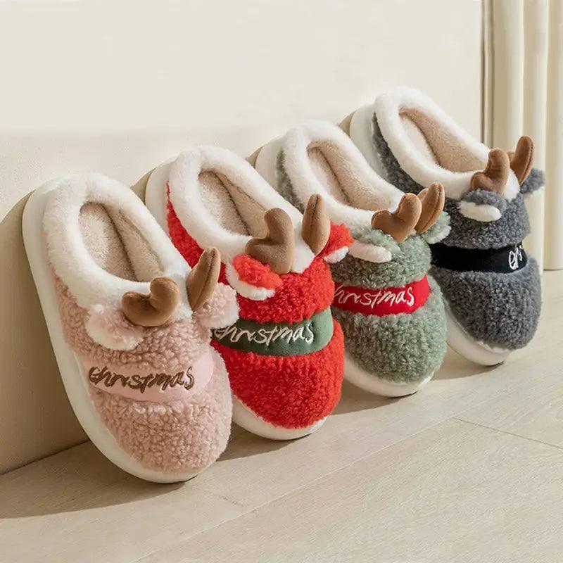 Christmas Shoes Winter Home Slippers Elk Soft Cozy Bedroom-2